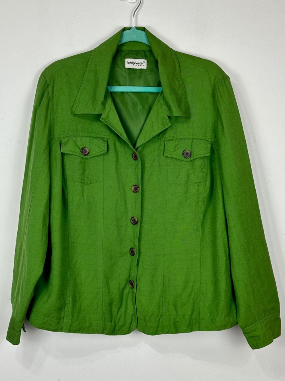 Bridgewater Studio Womens Kelly Green Linen Lined Jacket M Preppy Colorful